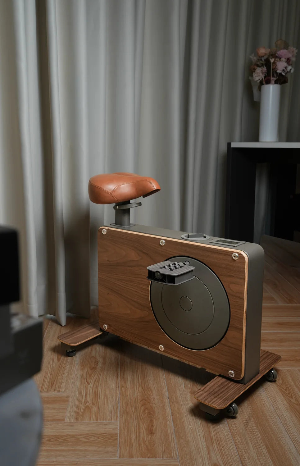 Walnut Cube Cycle in a warm Philippine home with dark curtains