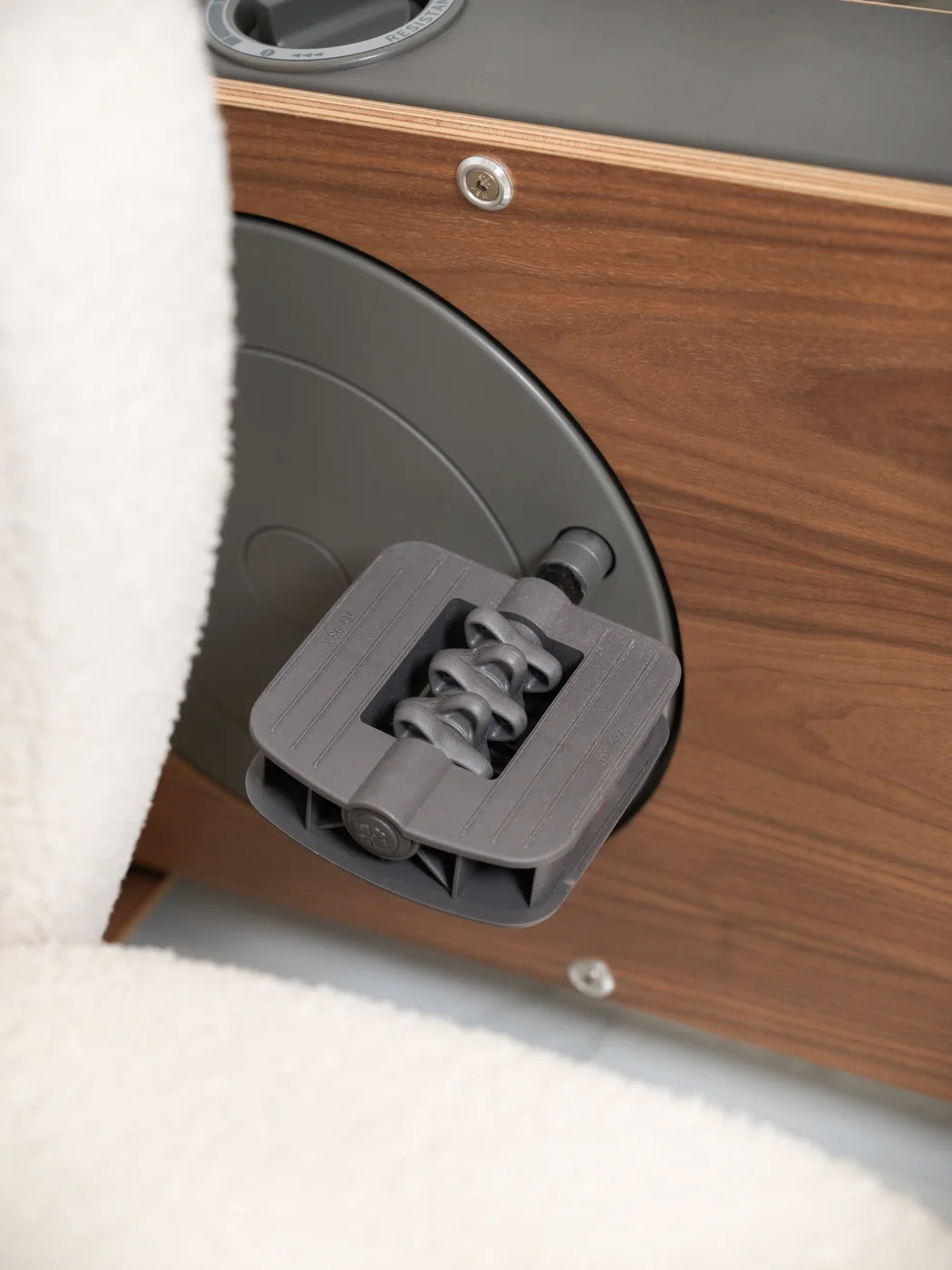 Real Cube Cycle walnut-finish panel and dual-sided pedal with rollers